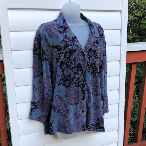 Tianello Blue and Purple Floral Button Down Shirt - Picture 5 of 12